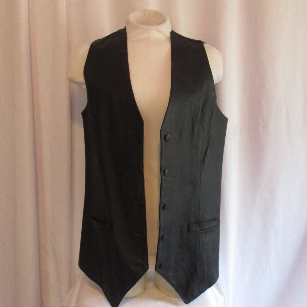 Otello Pelle Vest LG Black Genuine Leather Satin Lined Button Up Classic
